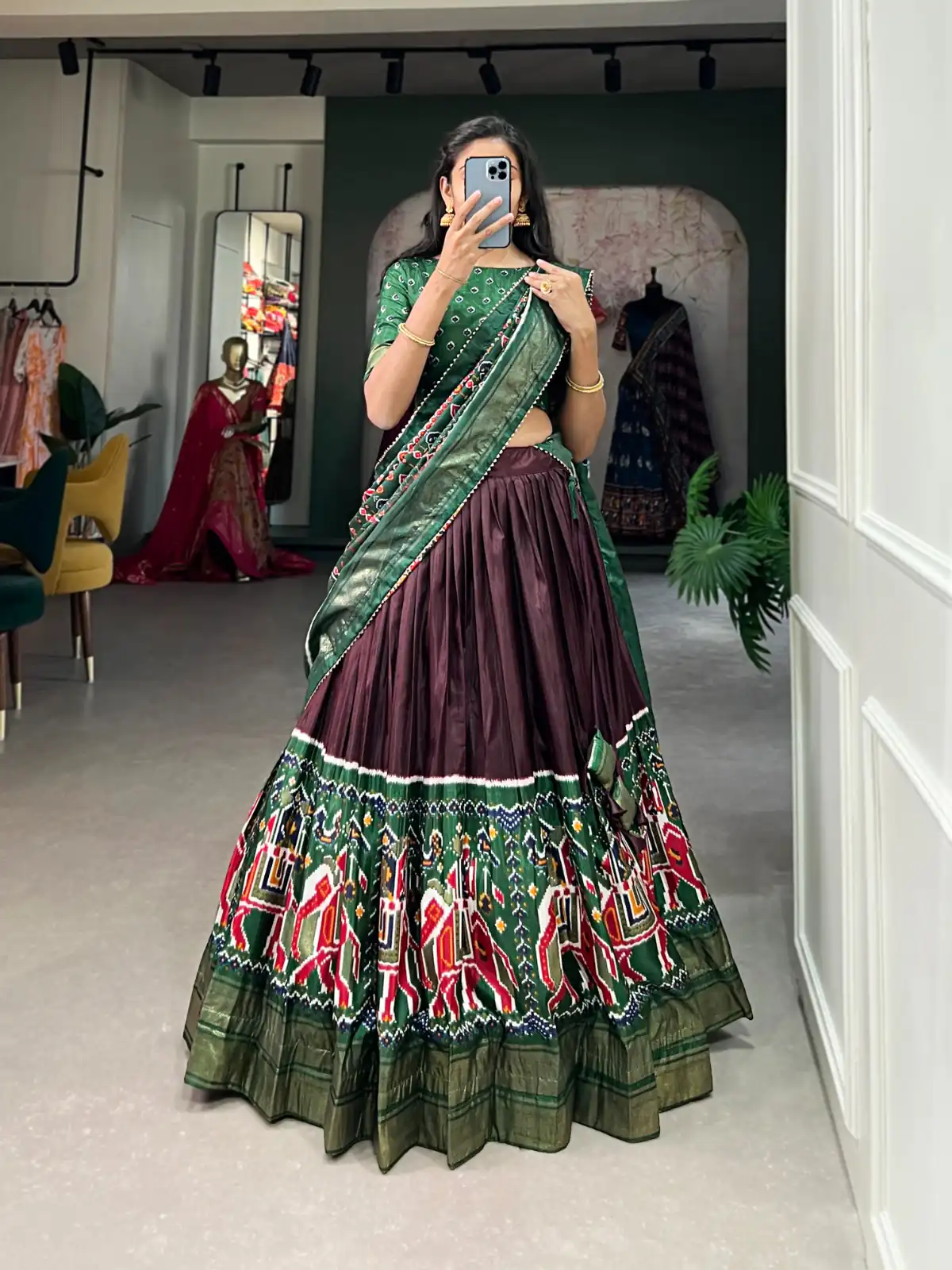 Brown Dola Silk Patola Print Foil Work Lehenga Choli | Lehenga, Bollywood Lehenga, Creative Lehenga, Designer Lehenga, Embroidered Lehenga, Party Wear Lehenga
