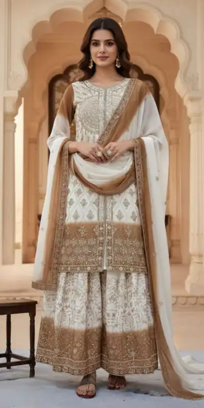 Brown Dual Star Georgette Embroider Work Salwar Suit | Jump Suits, Salwar suit, Casual Suits, Creative suits, Designer Suits, Palazzo Suits, Party Wear Suits, Patiala Suits, Straight Suits