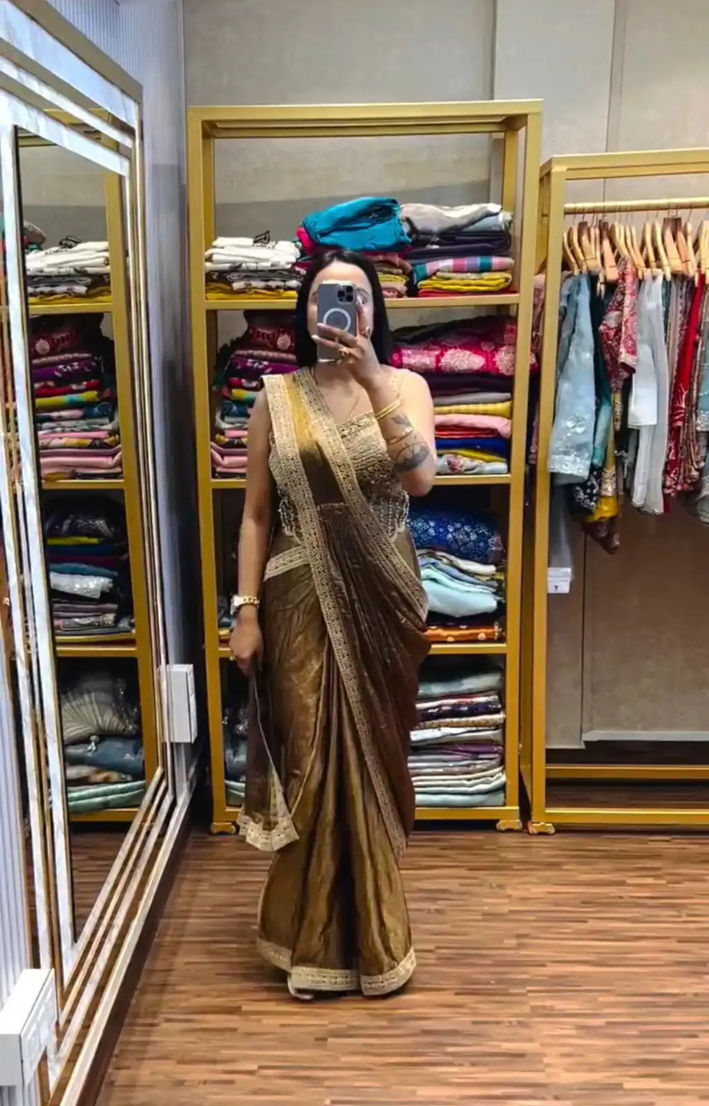 Brown Fandy Satin Lace Embroidery Work Saree | Sarees, Bollywood Sarees, Creative Sarees, Designer Sarees, Embroidered Sarees, Ethnic Saree, Modern Digital sarees, Party Wear Sarees