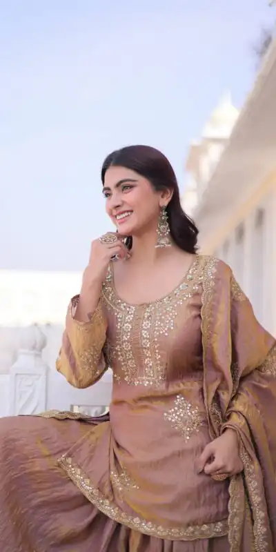 Brown Fendi Crush Zari Embroidery Work Salwar Suit | Jump Suits, Salwar suit, Casual Suits, Creative suits, Designer Suits, Palazzo Suits, Party Wear Suits, Patiala Suits, Straight Suits