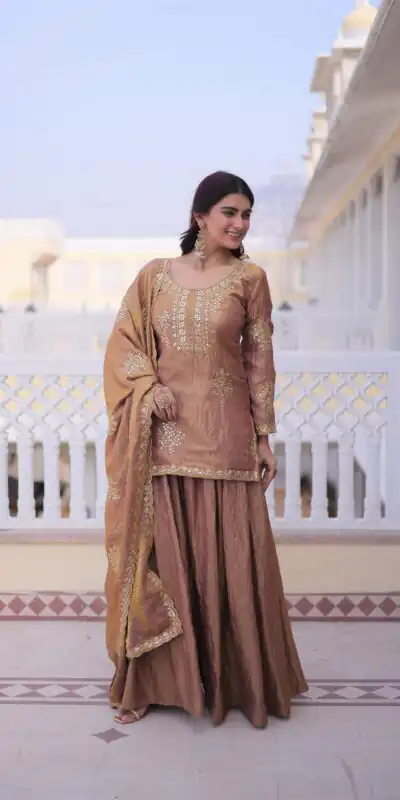 Brown Fendi Crush Zari Embroidery Work Salwar Suit | Jump Suits, Salwar suit, Casual Suits, Creative suits, Designer Suits, Palazzo Suits, Party Wear Suits, Patiala Suits, Straight Suits