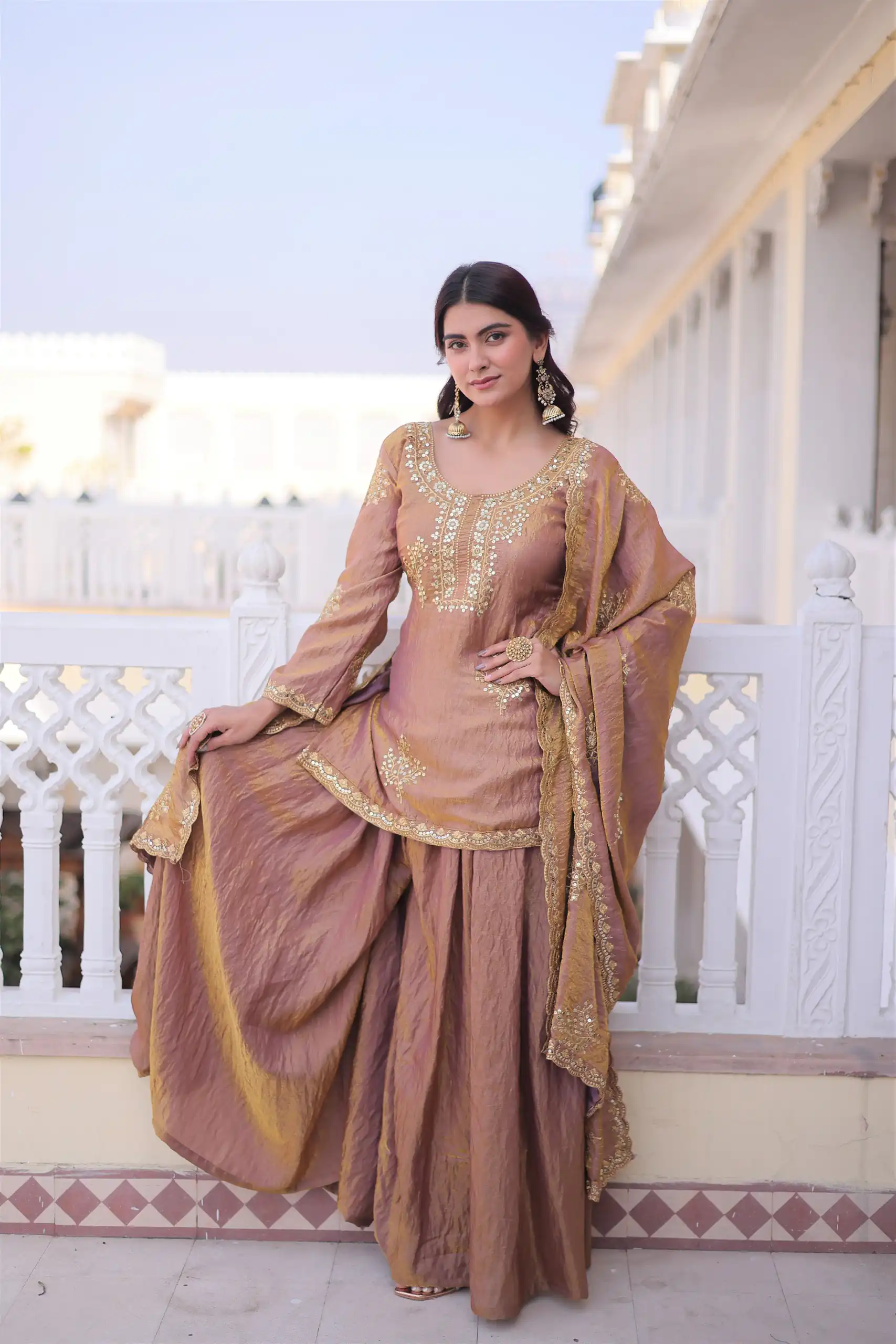 Brown Fendi Crush Zari Embroidery Work Salwar Suit | Jump Suits, Salwar suit, Casual Suits, Creative suits, Designer Suits, Palazzo Suits, Party Wear Suits, Patiala Suits, Straight Suits