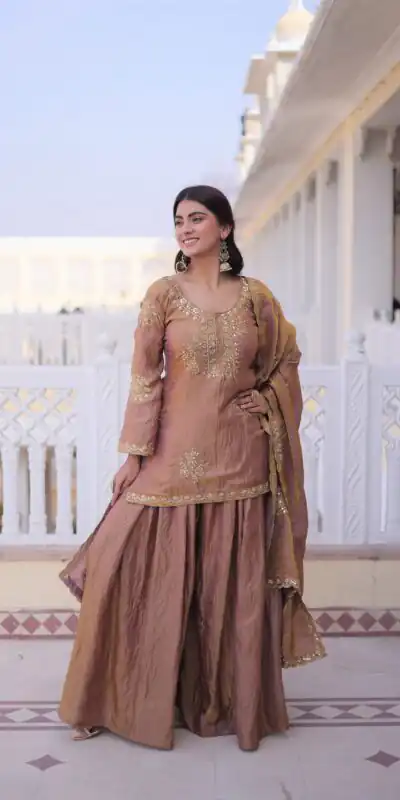 Brown Fendi Crush Zari Embroidery Work Salwar Suit | Jump Suits, Salwar suit, Casual Suits, Creative suits, Designer Suits, Palazzo Suits, Party Wear Suits, Patiala Suits, Straight Suits