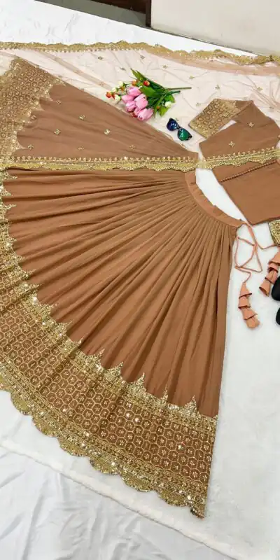 Brown Georgette Embroidery Lehenga Choli | Lehenga, Bollywood Lehenga, Creative Lehenga, Designer Lehenga, Embroidered Lehenga, Party Wear Lehenga