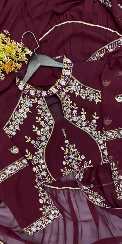 Brown Georgette Embroidery Lehenga Saree | Lehenga, Bollywood Lehenga, Creative Lehenga, Designer Lehenga, Embroidered Lehenga, Party Wear Lehenga