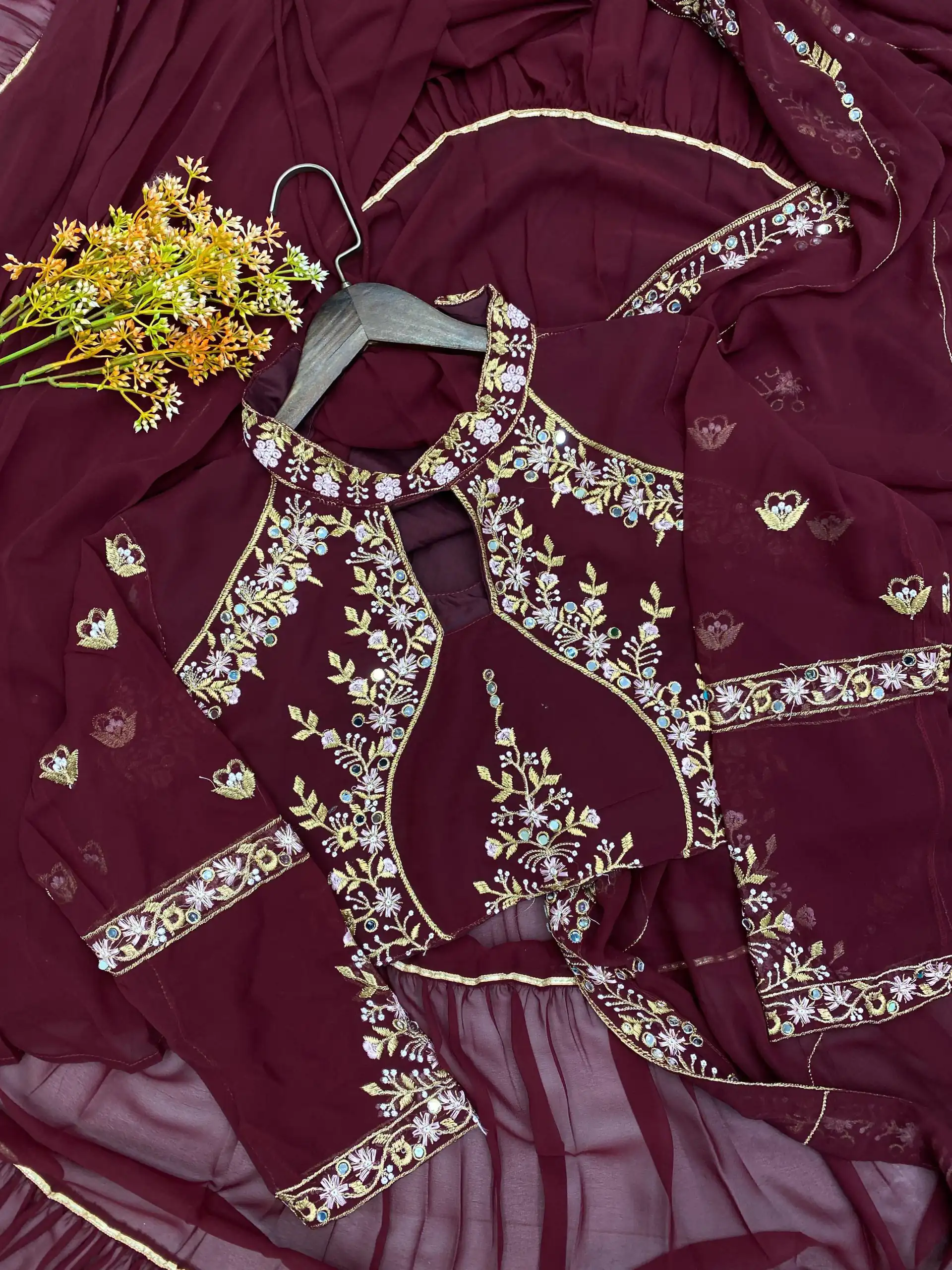 Brown Georgette Embroidery Lehenga Saree | Lehenga, Bollywood Lehenga, Creative Lehenga, Designer Lehenga, Embroidered Lehenga, Party Wear Lehenga