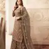 Brown Georgette Jacquard Diamond Sharara Suit | Jump Suits, Salwar suit, Casual Suits, Creative suits, Designer Suits, Palazzo Suits, Party Wear Suits, Patiala Suits, Straight Suits
