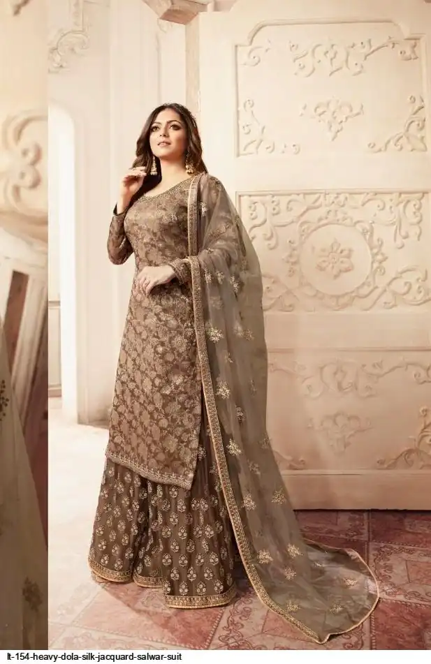 Brown Georgette Jacquard Diamond Sharara Suit | Jump Suits, Salwar suit, Casual Suits, Creative suits, Designer Suits, Palazzo Suits, Party Wear Suits, Patiala Suits, Straight Suits