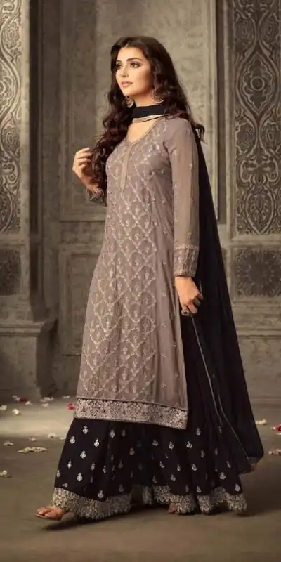 Brown Georgette With Embroidery Work With Stone Salwar Suit | Jump Suits, Salwar suit, Casual Suits, Creative suits, Designer Suits, Palazzo Suits, Party Wear Suits, Patiala Suits, Straight Suits