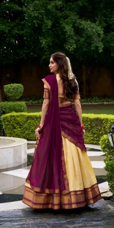 Brown Kanchipuram Zari Lace Work Lehenga Choli | Lehenga, Bollywood Lehenga, Creative Lehenga, Designer Lehenga, Embroidered Lehenga, Party Wear Lehenga