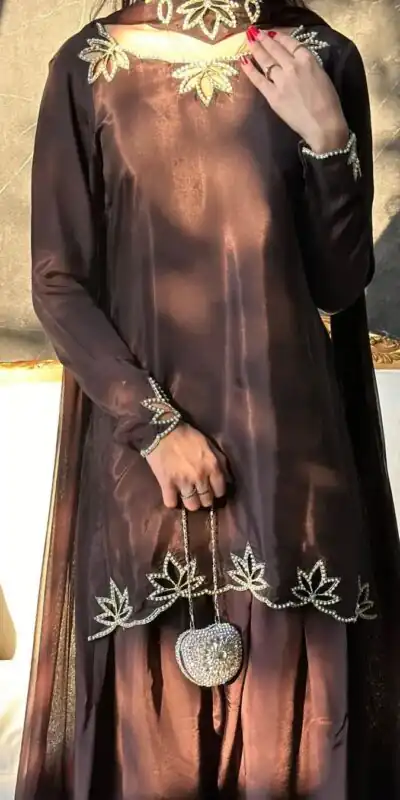 Brown Natural Crep Embroidery Work Salwar Suit | Jump Suits, Salwar suit, Casual Suits, Creative suits, Designer Suits, Palazzo Suits, Party Wear Suits, Patiala Suits, Straight Suits
