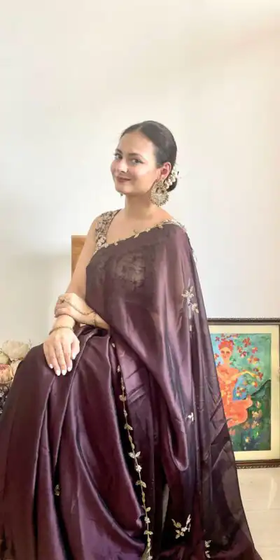 Brown Rangoli Silk Handwork Cutwork Pearl Saree | Sarees, Bollywood Sarees, Creative Sarees, Designer Sarees, Embroidered Sarees, Ethnic Saree, Modern Digital sarees, Party Wear Sarees