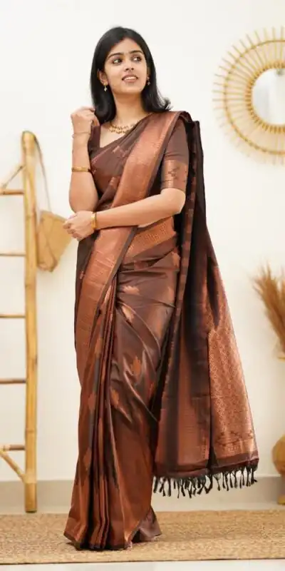 Brown Soft Lichi Silk Jacquard Rich Pallu Saree | Sarees, Bollywood Sarees, Creative Sarees, Designer Sarees, Embroidered Sarees, Ethnic Saree, Modern Digital sarees, Party Wear Sarees