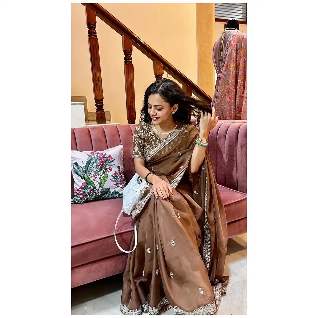 Brown Soft Organza Zari Embroidery Work Saree | Sarees, Bollywood Sarees, Creative Sarees, Designer Sarees, Embroidered Sarees, Ethnic Saree, Modern Digital sarees, Party Wear Sarees