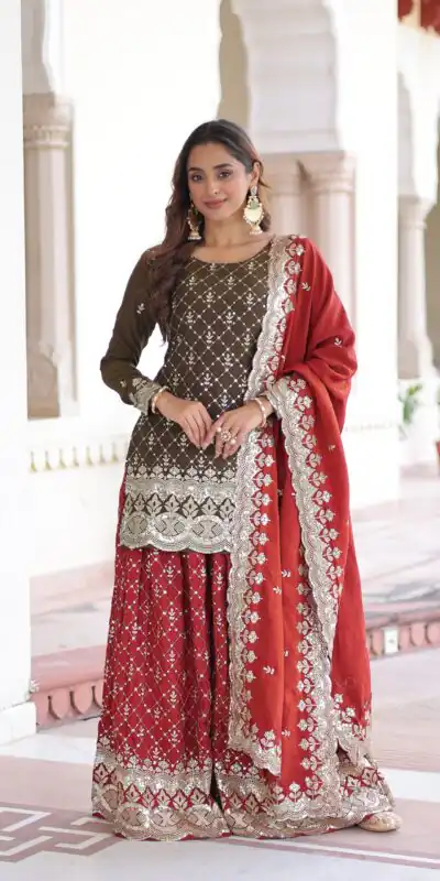 Brown Vichitra Silk Zari Embroidery Work Salwar Suit | Jump Suits, Salwar suit, Casual Suits, Creative suits, Designer Suits, Palazzo Suits, Party Wear Suits, Patiala Suits, Straight Suits