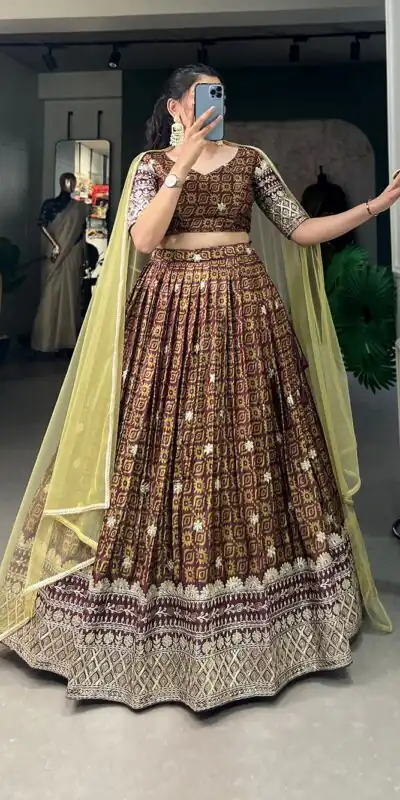 Burgundy Chinon Digital Printed Embroidery Lehenga Choli | Lehenga, Bollywood Lehenga, Creative Lehenga, Designer Lehenga, Embroidered Lehenga, Party Wear Lehenga