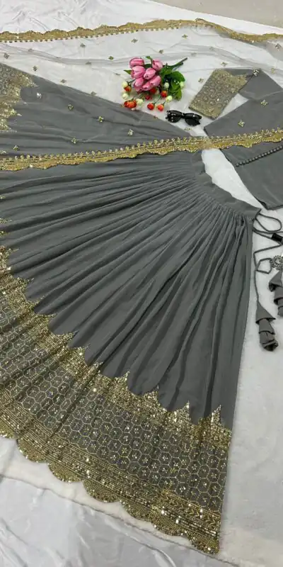Cement Georgette Embroidery Lehenga Choli | Lehenga, Bollywood Lehenga, Creative Lehenga, Designer Lehenga, Embroidered Lehenga, Party Wear Lehenga