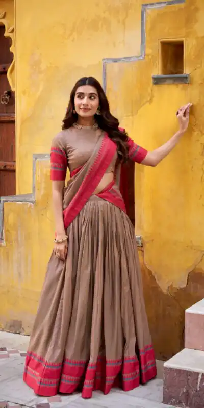 Chiku Chanderi Embroidery Work Lehenga Choli | Lehenga, Bollywood Lehenga, Creative Lehenga, Designer Lehenga, Embroidered Lehenga, Party Wear Lehenga