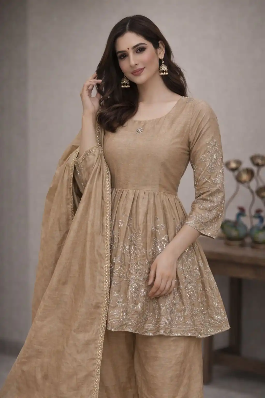 Chiku Chinon Silk Embroidery Work Salwar Suit | Jump Suits, Salwar suit, Casual Suits, Creative suits, Designer Suits, Palazzo Suits, Party Wear Suits, Patiala Suits, Straight Suits