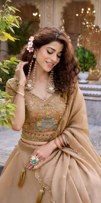 Chiku Crunchy Embroidery Work Lehenga Choli | Lehenga, Bollywood Lehenga, Creative Lehenga, Designer Lehenga, Embroidered Lehenga, Party Wear Lehenga