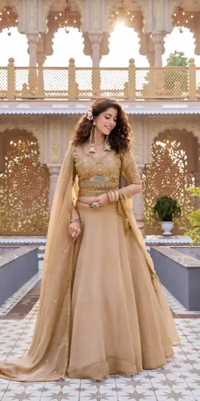 Chiku Crunchy Embroidery Work Lehenga Choli | Lehenga, Bollywood Lehenga, Creative Lehenga, Designer Lehenga, Embroidered Lehenga, Party Wear Lehenga