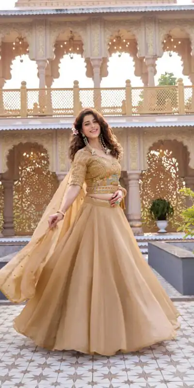 Chiku Crunchy Embroidery Work Lehenga Choli | Lehenga, Bollywood Lehenga, Creative Lehenga, Designer Lehenga, Embroidered Lehenga, Party Wear Lehenga