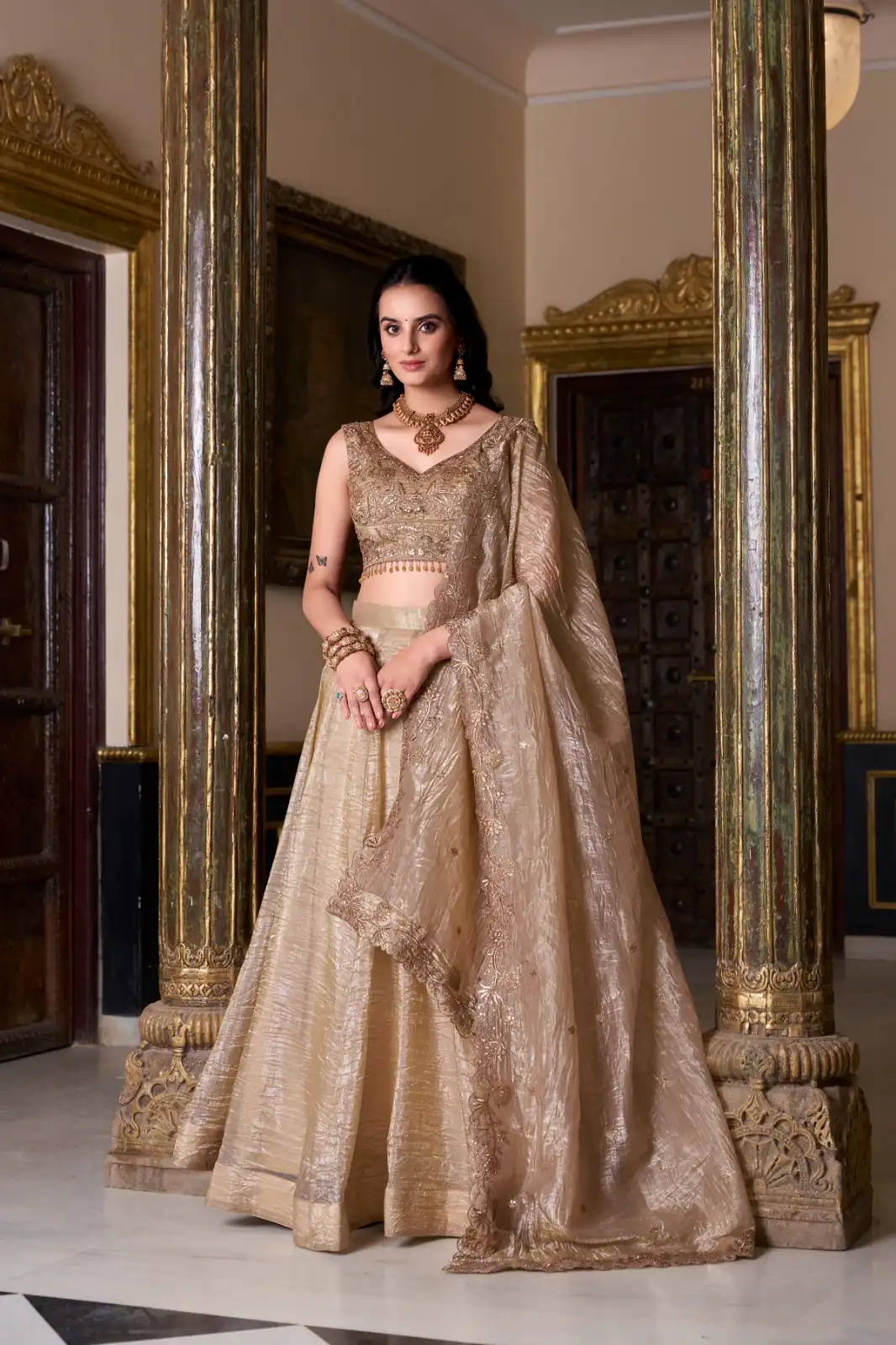 Chiku Gold Crush Plain Lehenga Choli | Lehenga, Bollywood Lehenga, Creative Lehenga, Designer Lehenga, Embroidered Lehenga, Party Wear Lehenga