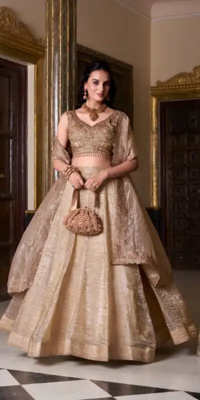 Chiku Gold Crush Plain Lehenga Choli | Lehenga, Bollywood Lehenga, Creative Lehenga, Designer Lehenga, Embroidered Lehenga, Party Wear Lehenga
