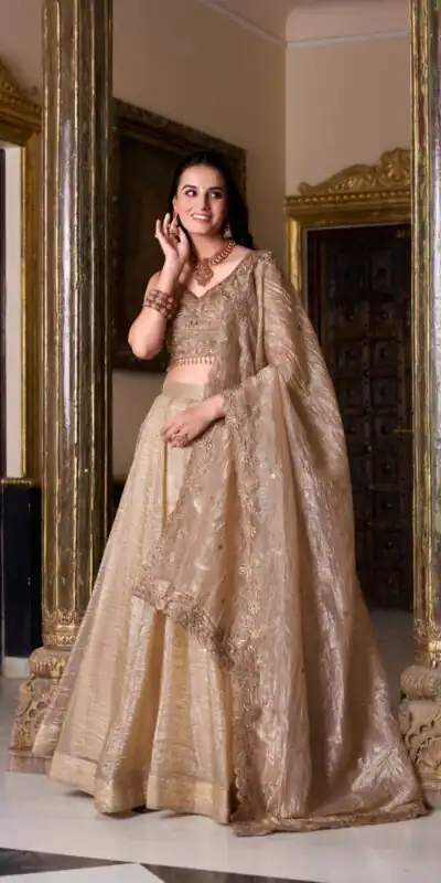 Chiku Gold Crush Plain Lehenga Choli | Lehenga, Bollywood Lehenga, Creative Lehenga, Designer Lehenga, Embroidered Lehenga, Party Wear Lehenga