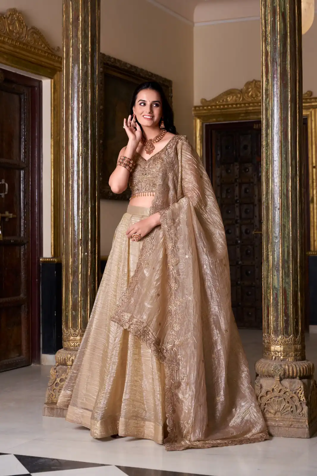 Chiku Gold Crush Plain Lehenga Choli | Lehenga, Bollywood Lehenga, Creative Lehenga, Designer Lehenga, Embroidered Lehenga, Party Wear Lehenga