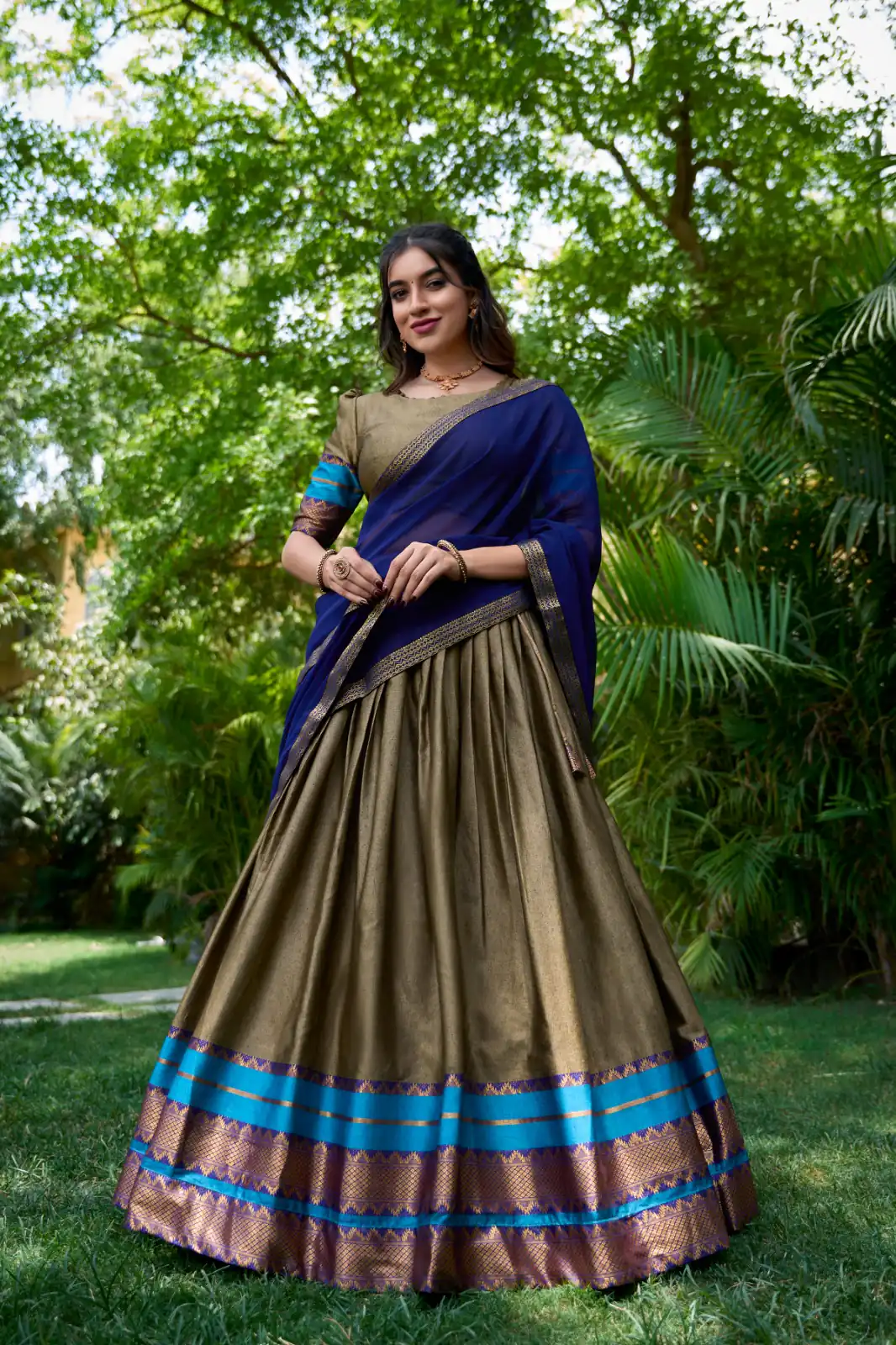Chiku Poly Cotton Lace Work Zari Lehenga Choli | Lehenga, Bollywood Lehenga, Creative Lehenga, Designer Lehenga, Embroidered Lehenga, Party Wear Lehenga