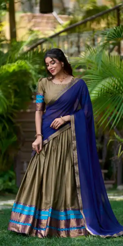 Chiku Poly Cotton Lace Work Zari Lehenga Choli | Lehenga, Bollywood Lehenga, Creative Lehenga, Designer Lehenga, Embroidered Lehenga, Party Wear Lehenga