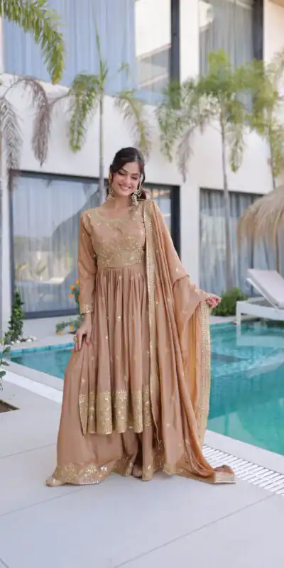Chiku Super Silk Sequins Embroidery Work Salwar Suit | Jump Suits, Salwar suit, Casual Suits, Creative suits, Designer Suits, Palazzo Suits, Party Wear Suits, Patiala Suits, Straight Suits