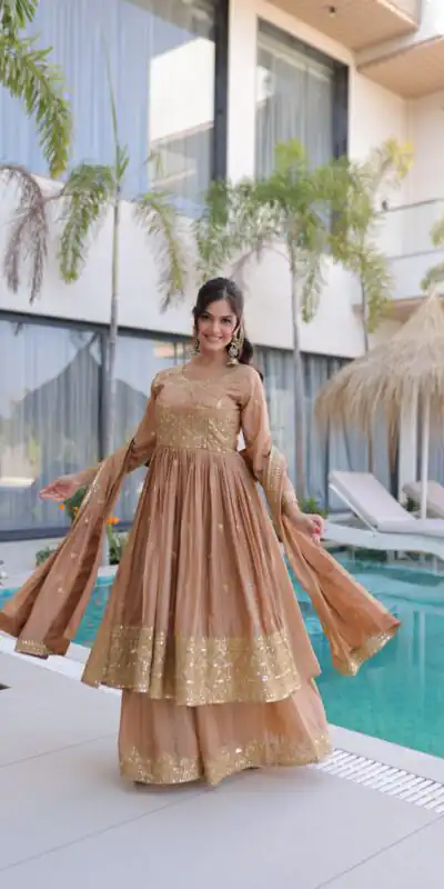 Chiku Super Silk Sequins Embroidery Work Salwar Suit | Jump Suits, Salwar suit, Casual Suits, Creative suits, Designer Suits, Palazzo Suits, Party Wear Suits, Patiala Suits, Straight Suits