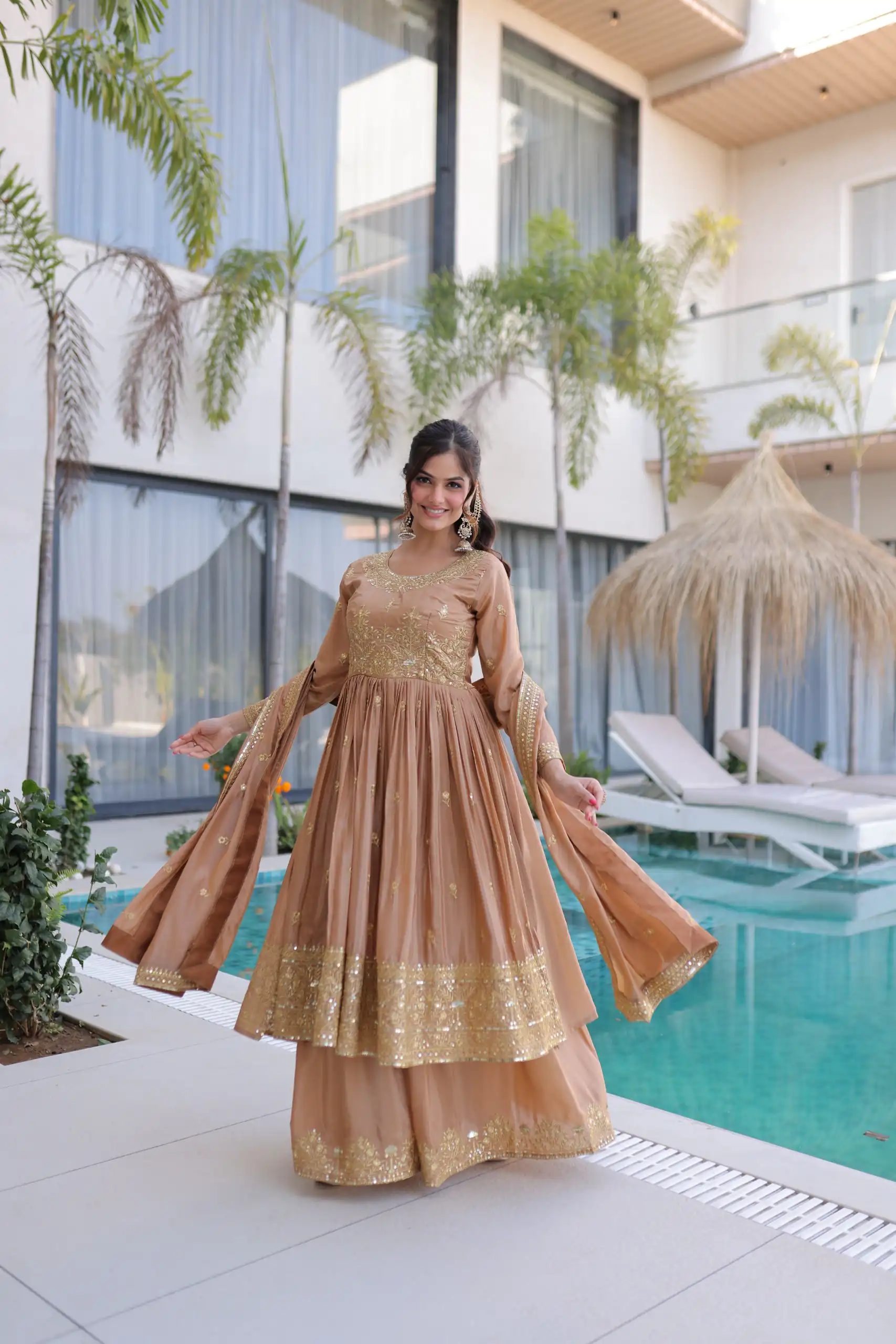 Chiku Super Silk Sequins Embroidery Work Salwar Suit | Jump Suits, Salwar suit, Casual Suits, Creative suits, Designer Suits, Palazzo Suits, Party Wear Suits, Patiala Suits, Straight Suits