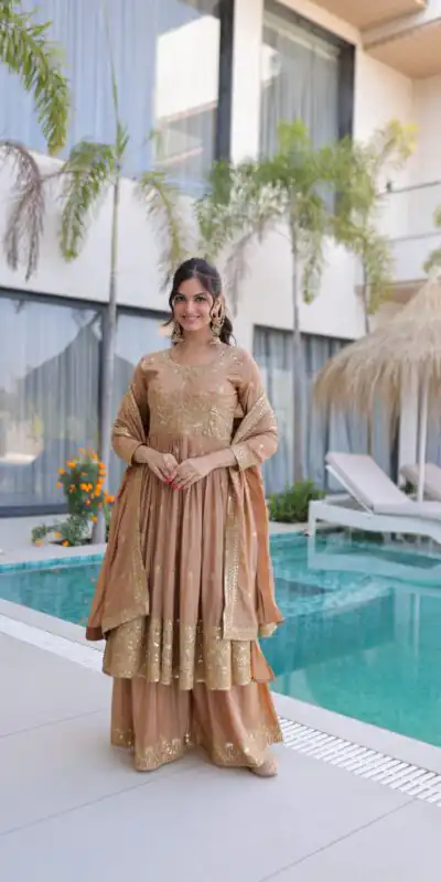 Chiku Super Silk Sequins Embroidery Work Salwar Suit | Jump Suits, Salwar suit, Casual Suits, Creative suits, Designer Suits, Palazzo Suits, Party Wear Suits, Patiala Suits, Straight Suits