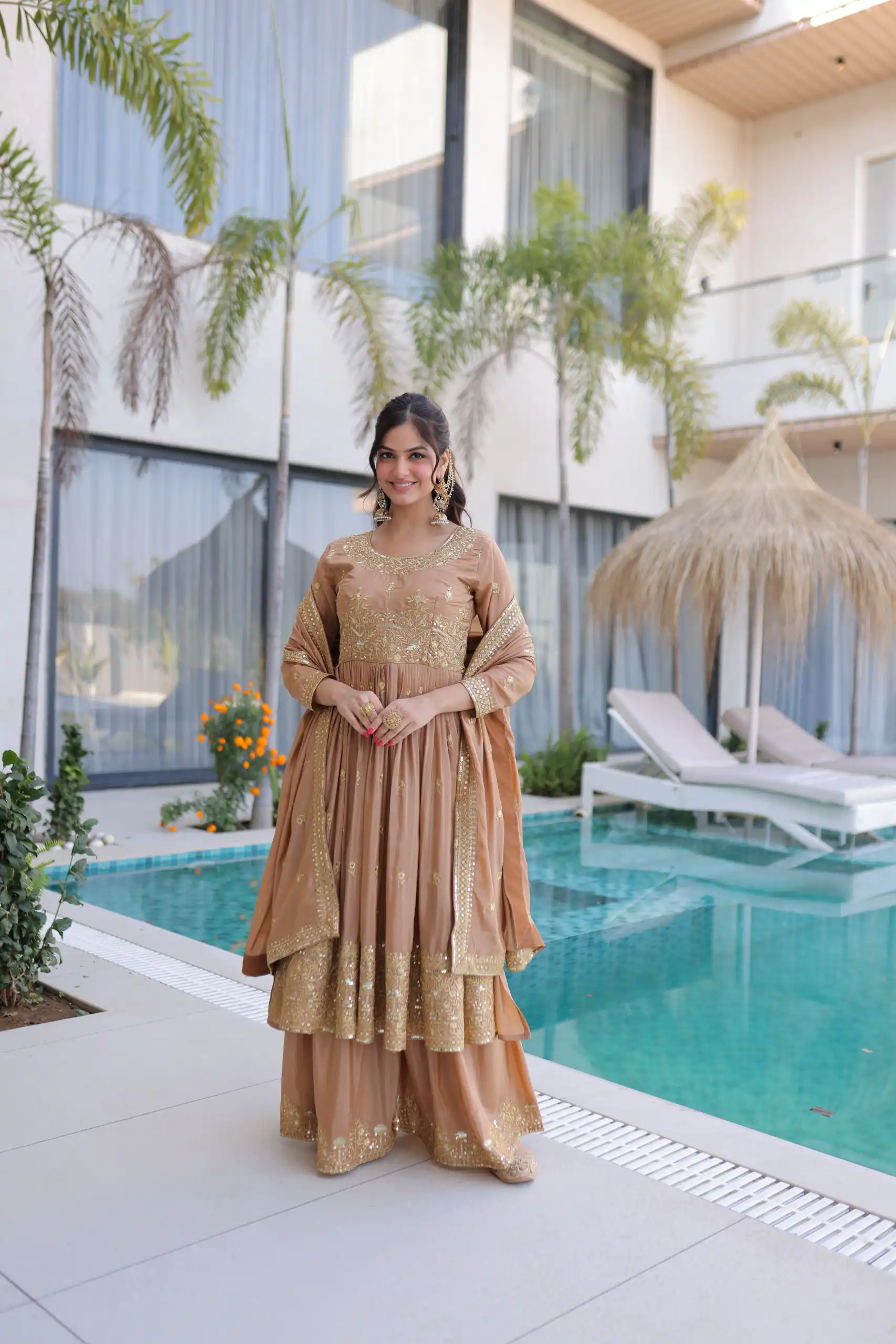 Chiku Super Silk Sequins Embroidery Work Salwar Suit | Jump Suits, Salwar suit, Casual Suits, Creative suits, Designer Suits, Palazzo Suits, Party Wear Suits, Patiala Suits, Straight Suits