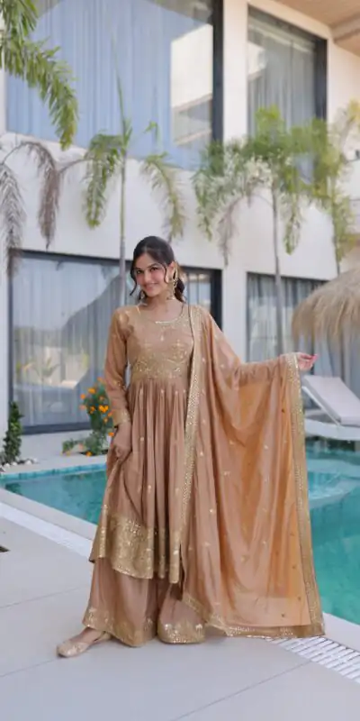 Chiku Super Silk Sequins Embroidery Work Salwar Suit | Jump Suits, Salwar suit, Casual Suits, Creative suits, Designer Suits, Palazzo Suits, Party Wear Suits, Patiala Suits, Straight Suits