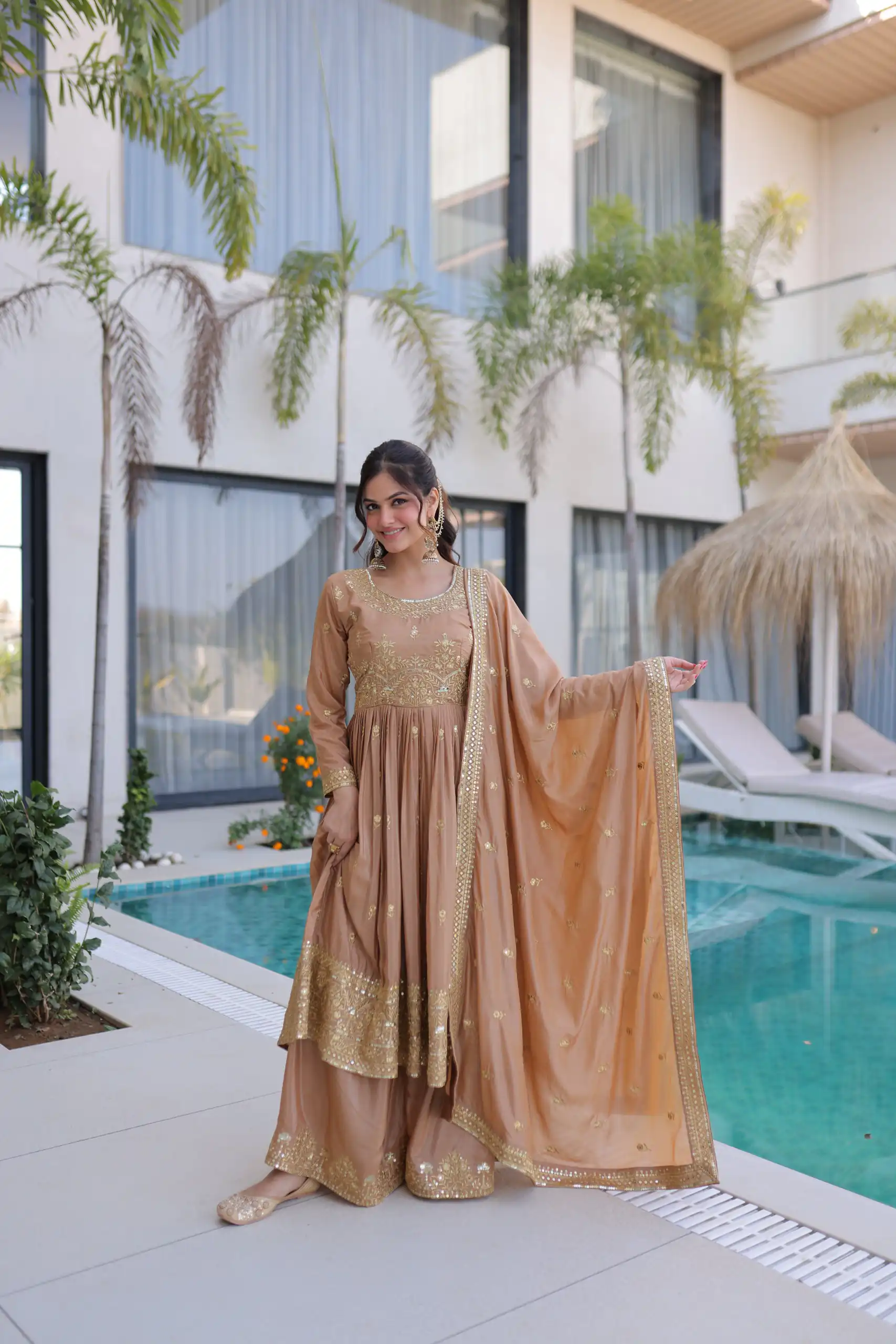 Chiku Super Silk Sequins Embroidery Work Salwar Suit | Jump Suits, Salwar suit, Casual Suits, Creative suits, Designer Suits, Palazzo Suits, Party Wear Suits, Patiala Suits, Straight Suits