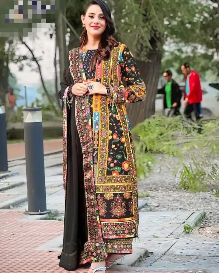 Classic Black Georgette Mirror Digital Print Salwar Suit | Jump Suits, Salwar suit, Casual Suits, Creative suits, Designer Suits, Palazzo Suits, Party Wear Suits, Patiala Suits, Straight Suits