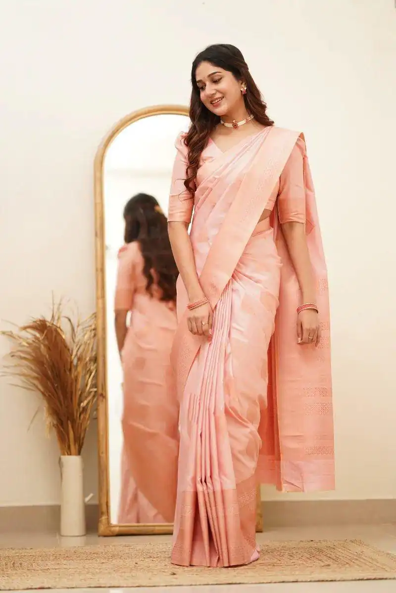 Classic Light Pink Lichi Silk Jacquard Work Saree | Sarees, Bollywood Sarees, Creative Sarees, Designer Sarees, Embroidered Sarees, Ethnic Saree, Modern Digital sarees, Party Wear Sarees