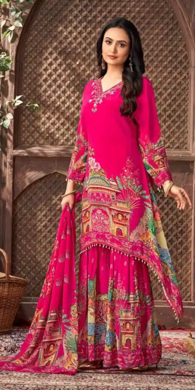 Classic Pink Georgette Mirror Work Salwar Suit | Jump Suits, Salwar suit, Casual Suits, Creative suits, Designer Suits, Palazzo Suits, Party Wear Suits, Patiala Suits, Straight Suits