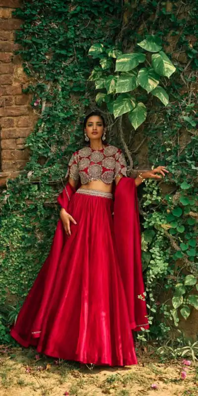 Classic Red Roman Silk Sequins Work Lehenga Choli | Lehenga, Bollywood Lehenga, Creative Lehenga, Designer Lehenga, Embroidered Lehenga, Party Wear Lehenga