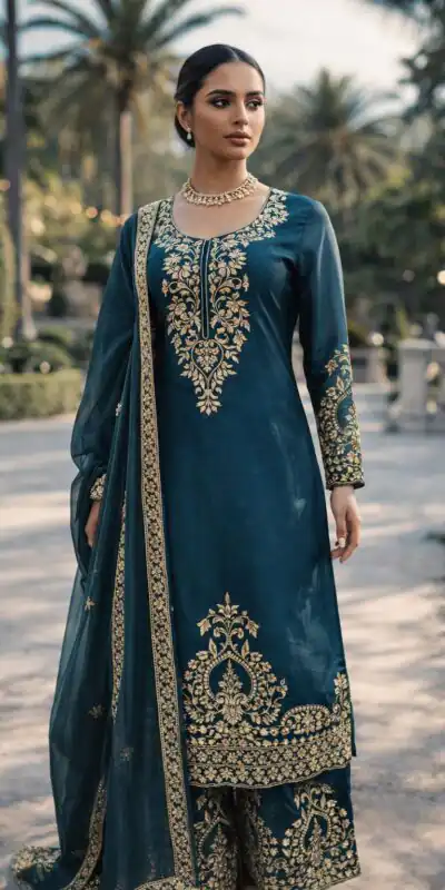 Classic Teal Blue Zimmy Silk Thread Work Salwar Suit | Jump Suits, Salwar suit, Casual Suits, Creative suits, Designer Suits, Palazzo Suits, Party Wear Suits, Patiala Suits, Straight Suits