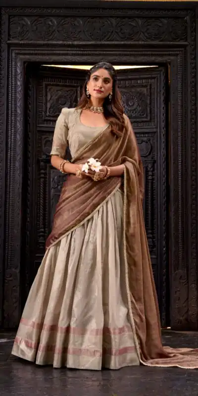 Cream Dupion Silk Lace Zari Work Lehenga Choli | Lehenga, Bollywood Lehenga, Creative Lehenga, Designer Lehenga, Embroidered Lehenga, Party Wear Lehenga
