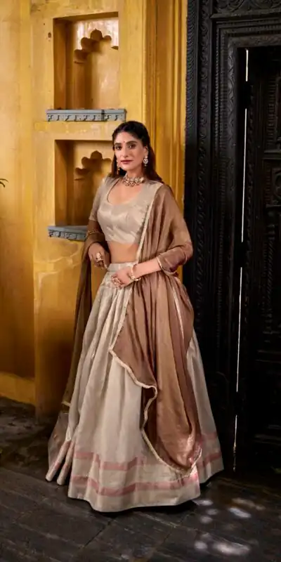 Cream Dupion Silk Lace Zari Work Lehenga Choli | Lehenga, Bollywood Lehenga, Creative Lehenga, Designer Lehenga, Embroidered Lehenga, Party Wear Lehenga
