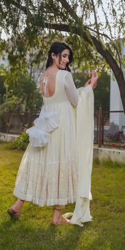 Cream Fox Georgette Embroidery Sequence Anarkali Gown | Gowns, Bollywood Gowns, Creative Gowns, Designer Gowns, Embroidered Gowns, Party Wear Gowns, Straight Suits