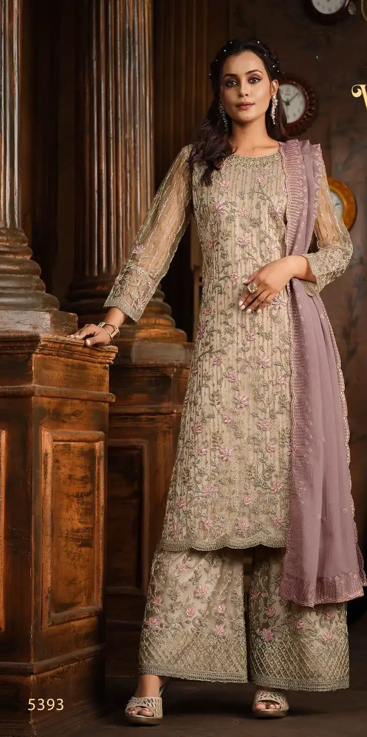 Cream Heavy Net Coding Sequence Embroidery Salwar Suit | Salwar suit, Casual Suits, Creative suits, Designer Suits, Palazzo Suits, Party Wear Suits, Patiala Suits, Straight Suits