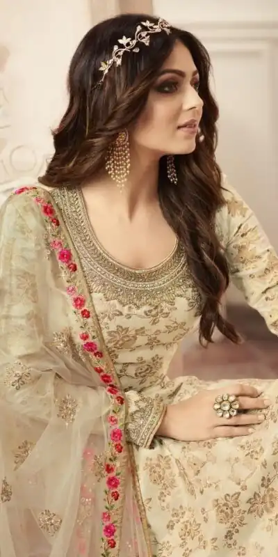 Cream Jacquard Silk Georgette Diamond Sharara Suit | Jump Suits, Salwar suit, Casual Suits, Creative suits, Designer Suits, Palazzo Suits, Party Wear Suits, Patiala Suits, Straight Suits