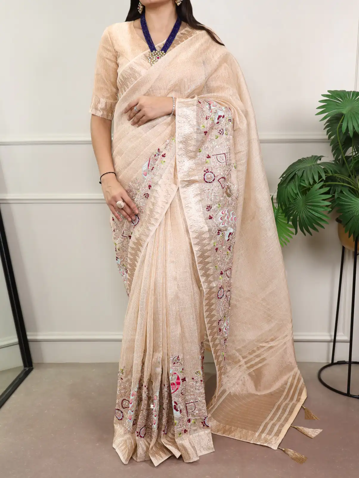 Cream Kota Tissue Zari Embroidery Work Saree | Sarees, Bollywood Sarees, Creative Sarees, Designer Sarees, Embroidered Sarees, Ethnic Saree, Modern Digital sarees, Party Wear Sarees